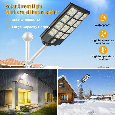 800W/1000W Outdoor Solar Street Light Support IP65 Waterproof And Inbuilt Motion Sensor, Include Remote Control & Arm Bracket, Suitable For Garden Yard Parking Lot