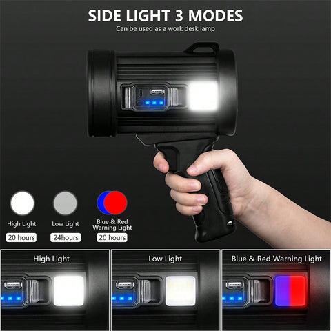 LED Searchlight P50 Chip Suitable 4 Light Colors With Side Light For Boating Camping