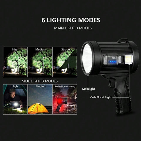 LED Searchlight P50 Chip Suitable 4 Light Colors With Side Light For Boating Camping