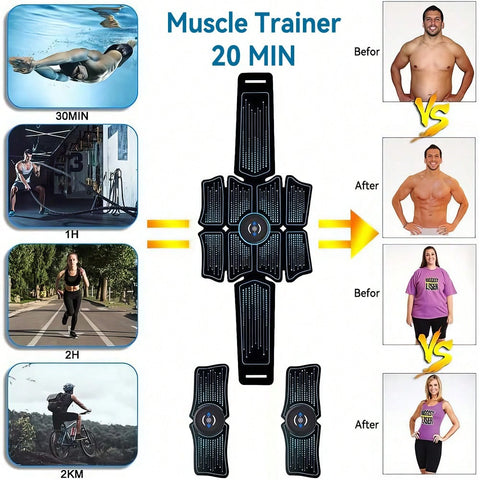 3-In-1 Abdominal Exercise Massage Fitness Belt Feature Superior Gel Pads Inbuilt 6 Sports Mode & 10 Intensity Levels Training Everywhere Everytime