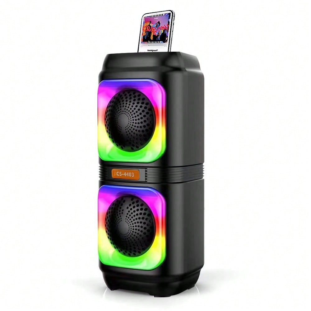 Portable Bluetooth Speaker Dual Speakers Party Stereo Subwoofer RGB Lights Karaoke Heavy Bass With Mic (Optional)