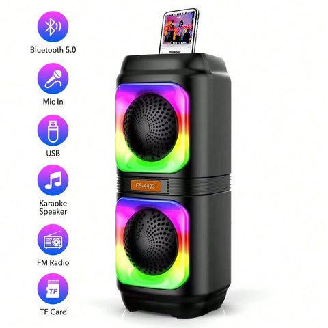 Portable Bluetooth Speaker Dual Speakers Party Stereo Subwoofer RGB Lights Karaoke Heavy Bass With Mic (Optional)