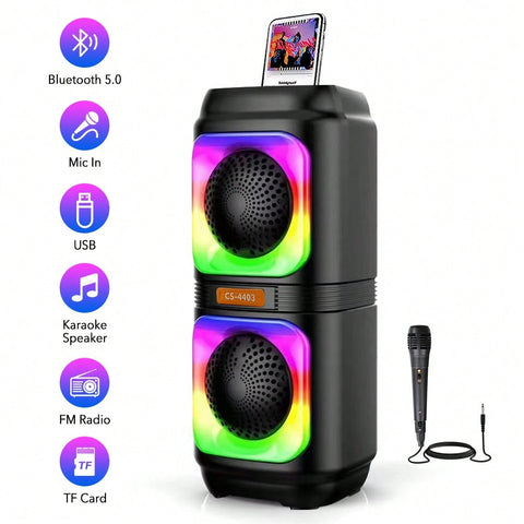 Portable Bluetooth Speaker Dual Speakers Party Stereo Subwoofer RGB Lights Karaoke Heavy Bass With Mic (Optional)