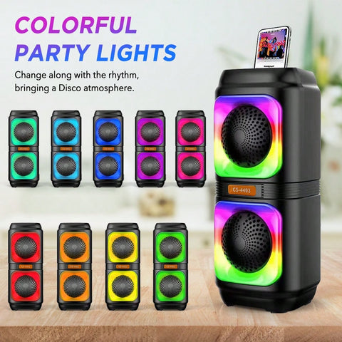 Portable Bluetooth Speaker Dual Speakers Party Stereo Subwoofer RGB Lights Karaoke Heavy Bass With Mic (Optional)