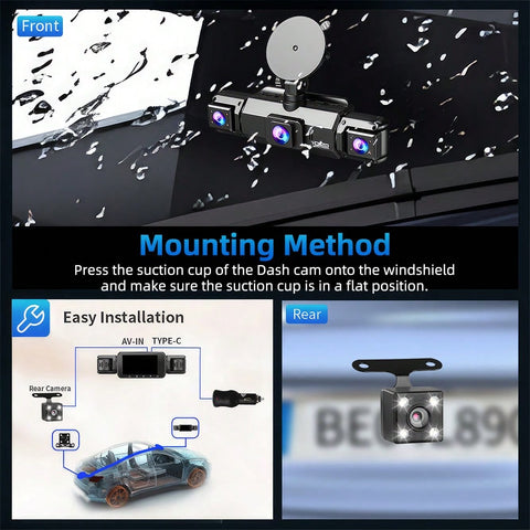 360 Degree Dash Cam 4 Channel Vital Dash Cam 1080P Front And Rear Inside Dash Camera For Cars IR Night Vision Loop Recording 24H Parking Monintor