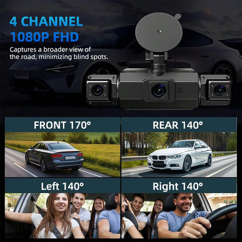 360 Degree Dash Cam 4 Channel Vital Dash Cam 1080P Front And Rear Inside Dash Camera For Cars IR Night Vision Loop Recording 24H Parking Monintor