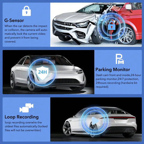 HD 1080P Wifi Triple Screens Dash Cam 3 Channel For Cars Front/Inside/Rear View Camera 3.16 Inch Screen DVR Camera Video Recorder Driving Recorder Loop Recording Night Vision G-Sensor