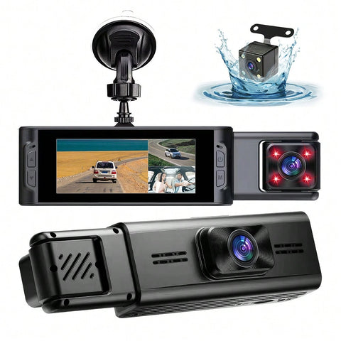 HD 1080P Wifi Triple Screens Dash Cam 3 Channel For Cars Front/Inside/Rear View Camera 3.16 Inch Screen DVR Camera Video Recorder Driving Recorder Loop Recording Night Vision G-Sensor