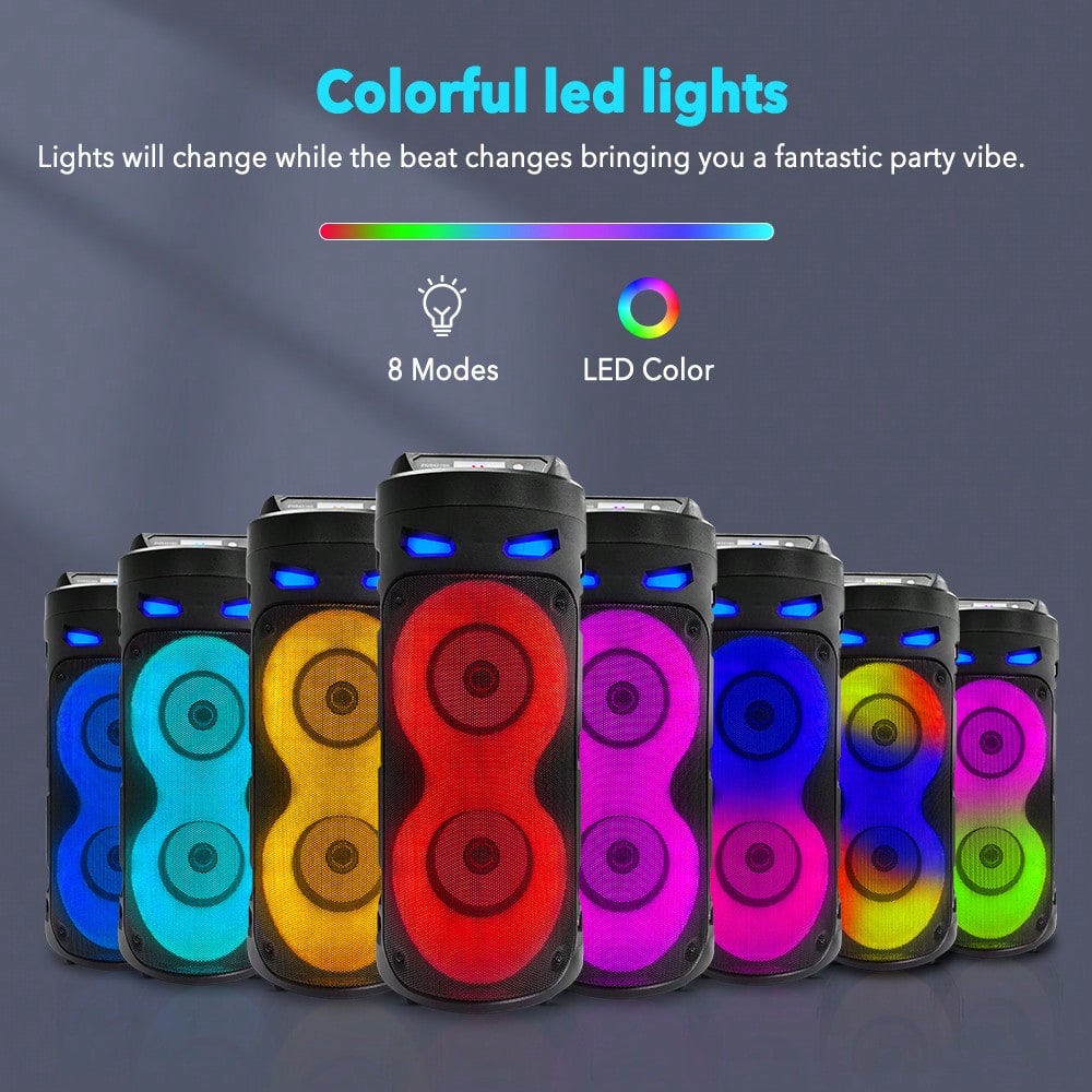 Portable Speaker Sub Woofer Heavy Bass DJ RGB Party Speakers Sound System TWS Karaoke Machine With Mic, Includes An Adjustable Shoulder Strap