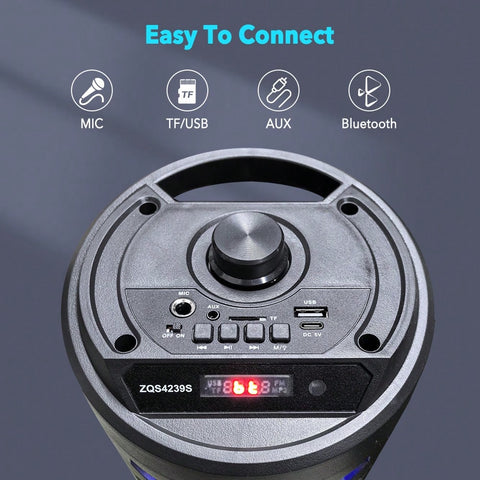 Portable Speaker Sub Woofer Heavy Bass DJ RGB Party Speakers Sound System TWS Karaoke Machine With Mic, Includes An Adjustable Shoulder Strap