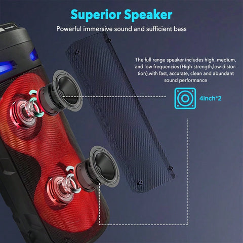 Portable Speaker Sub Woofer Heavy Bass DJ RGB Party Speakers Sound System TWS Karaoke Machine With Mic, Includes An Adjustable Shoulder Strap