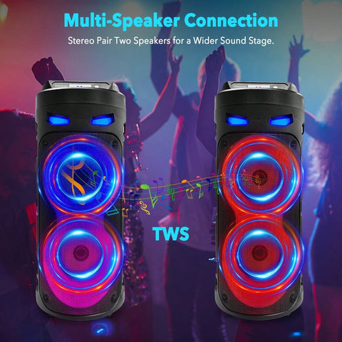 Portable Speaker Sub Woofer Heavy Bass DJ RGB Party Speakers Sound System TWS Karaoke Machine With Mic, Includes An Adjustable Shoulder Strap