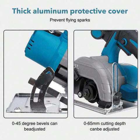 Only 2Kg 5inch Cordless Brushless Circular Saw Bare Tool Compatible With MAKITA 18V Battery,  Cutting Angle Up To 45 Degrees, Semi-Circular Protective Cover, Max Cutting Depth 45mm