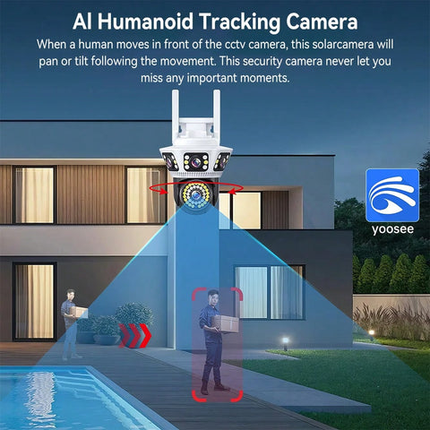 6MP Triple Lens Triple Screen WiFi Security Camera Outdoor Waterproof PTZ Auto Tracking Color Night Vision Surveillance IP Cameras