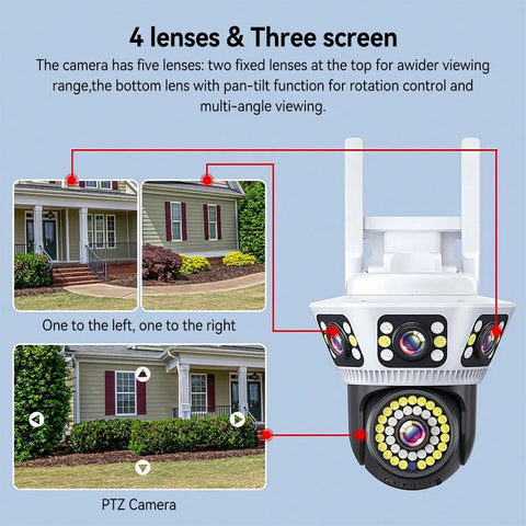 6MP Triple Lens Triple Screen WiFi Security Camera Outdoor Waterproof PTZ Auto Tracking Color Night Vision Surveillance IP Cameras