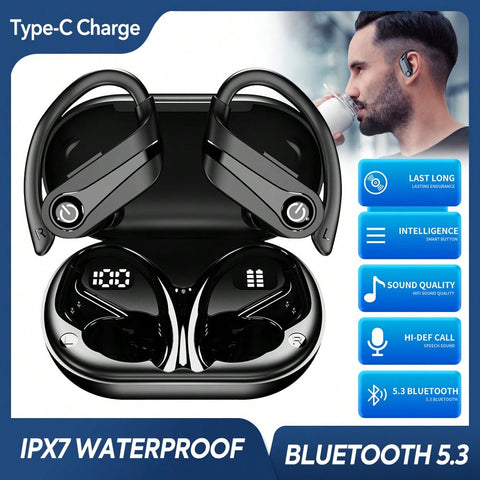 YYK-Q63 TRUE WIRELESS EARBUDS Designed For Sports W/Ear Hook,Bluetooth 5.3 Sport Earbuds