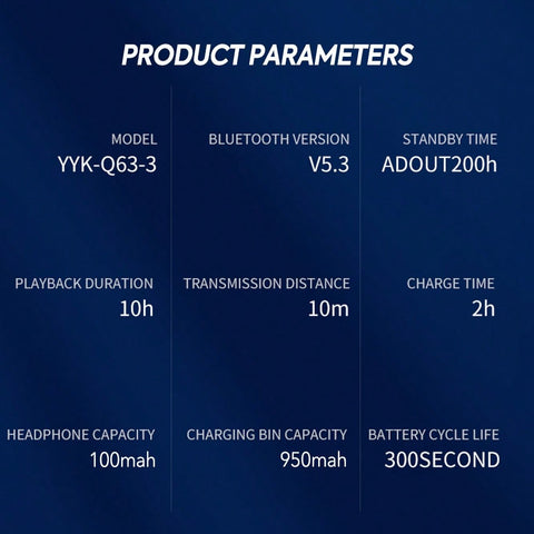 YYK-Q63 TRUE WIRELESS EARBUDS Designed For Sports W/Ear Hook,Bluetooth 5.3 Sport Earbuds