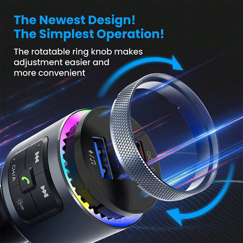 Bluetooth FM Transmitter For Car, Bluetooth Car Adapter, Bluetooth Radio Car, MP3 Player QC3.0 Quick Charge, Hands Free Calling, 2 Playing Modes, Blue Led Display