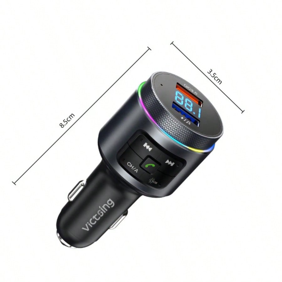 Bluetooth FM Transmitter For Car, Bluetooth Car Adapter, Bluetooth Radio Car, MP3 Player QC3.0 Quick Charge, Hands Free Calling, 2 Playing Modes, Blue Led Display