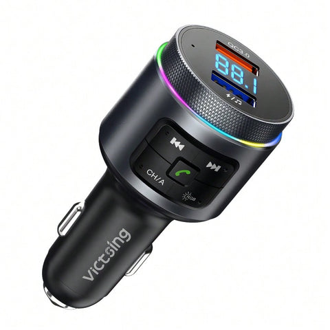 Bluetooth FM Transmitter For Car, Bluetooth Car Adapter, Bluetooth Radio Car, MP3 Player QC3.0 Quick Charge, Hands Free Calling, 2 Playing Modes, Blue Led Display