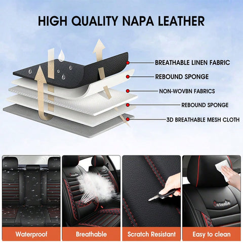 5-Piece Car Seat Cover Set Waterproof Car Seat Protectors Nappa Leather Car Seat Cushions Fits Front And Rear Seats Compatible With Most Vehicle Models