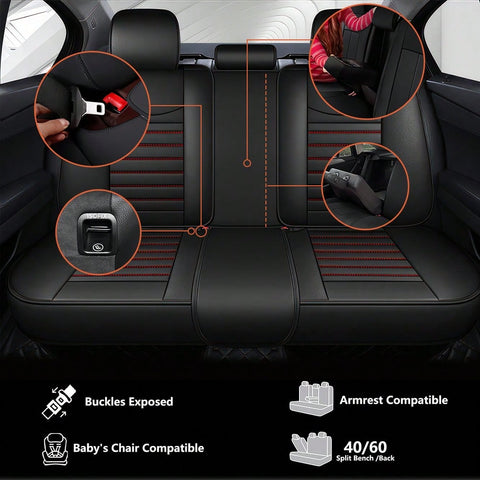 5-Piece Car Seat Cover Set Waterproof Car Seat Protectors Nappa Leather Car Seat Cushions Fits Front And Rear Seats Compatible With Most Vehicle Models