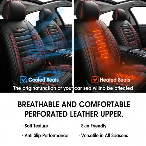 5-Piece Car Seat Cover Set Waterproof Car Seat Protectors Nappa Leather Car Seat Cushions Fits Front And Rear Seats Compatible With Most Vehicle Models