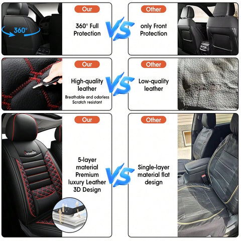 5-Piece Car Seat Cover Set Waterproof Car Seat Protectors Nappa Leather Car Seat Cushions Fits Front And Rear Seats Compatible With Most Vehicle Models