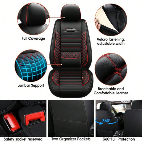 5-Piece Car Seat Cover Set Waterproof Car Seat Protectors Nappa Leather Car Seat Cushions Fits Front And Rear Seats Compatible With Most Vehicle Models