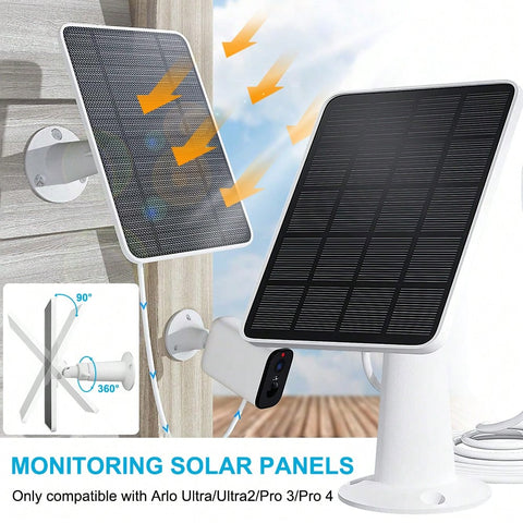 Solar Panel Charger For Arlo Ultra/Ultra2/Pro 3/Pro 4 Security Camera 4w 5v With 360°Wall Mount