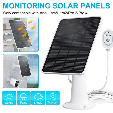 Solar Panel Charger For Arlo Ultra/Ultra2/Pro 3/Pro 4 Security Camera 4w 5v With 360°Wall Mount