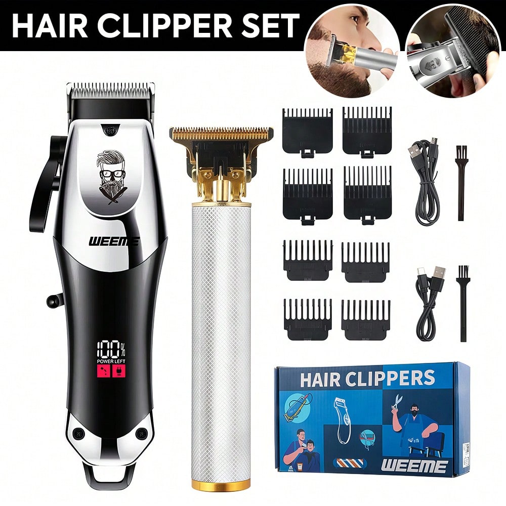 Professional Hair Clipper For Men, 2-Piece Cordless Men's Grooming Hair Clipper, Electric Shaver, Hair Clipper With LED Display For Home And Barber Shop