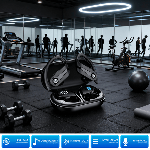 YYK-Q63 TRUE WIRELESS EARBUDS Designed For Sports W/Ear Hook,Bluetooth 5.3 Sport Earbuds