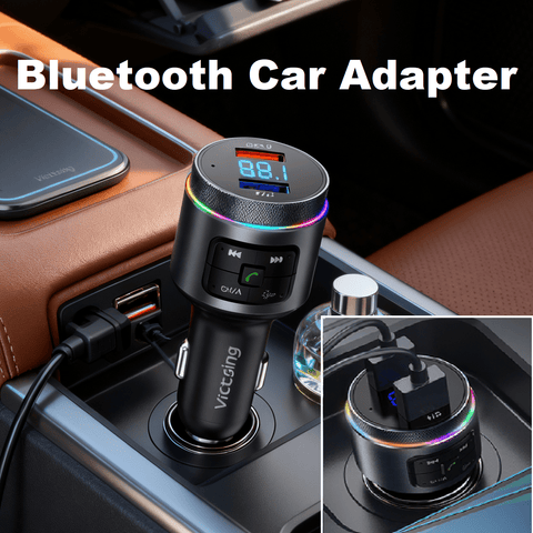 Bluetooth FM Transmitter For Car, Bluetooth Car Adapter, Bluetooth Radio Car, MP3 Player QC3.0 Quick Charge, Hands Free Calling, 2 Playing Modes, Blue Led Display