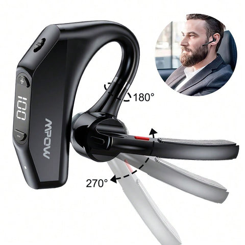 V23 Black Bluetooth 5.3 Single-Ear Button-Operated In-Ear Headphones 270° Self-Use Rotation Universal For Left And Right Ears One-Button Mute IPX6 Waterproof