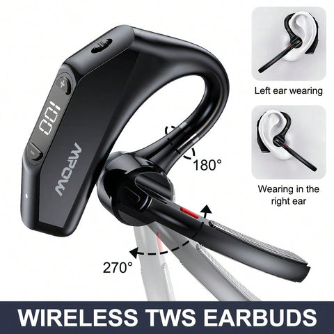 V23 Black Bluetooth 5.3 Single-Ear Button-Operated In-Ear Headphones 270° Self-Use Rotation Universal For Left And Right Ears One-Button Mute IPX6 Waterproof