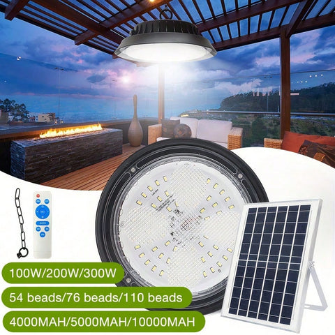 3 Color Temperature Solar Pendant Mining Light With Remote Control Timing, Suitable For Gazebo Courtyard Garage Terrace (With Hanging Chain)