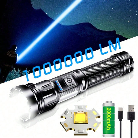 800 Meters Long Throw LED Flashlight COB Work Light USB Rechargeable Spotlights 1000000 Lumens White LED Flashlights