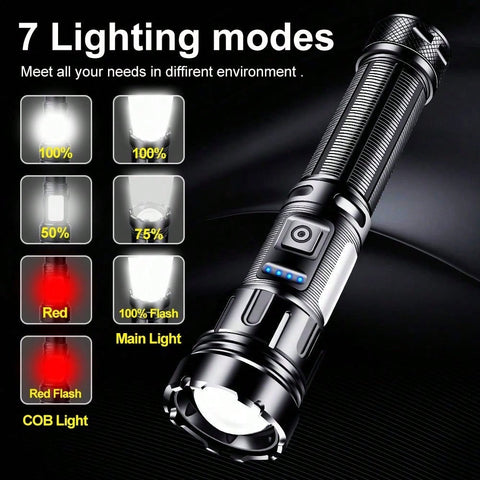 800 Meters Long Throw LED Flashlight COB Work Light USB Rechargeable Spotlights 1000000 Lumens White LED Flashlights