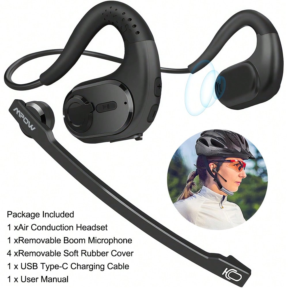 MPOW Bluetooth Headset With Removable Microphone Noise Cancelling Handsfree Wireless Headset For Office Meeting Running Cycling Truck Driving 12 Hrs Playtime