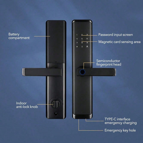 Smart Door Lock, Biometric Fingerprint Door Lock, 7 In 1 Smart Door Lock For The Front Door, Keyless Entry Door Lock, Electronic Touch Screen Keypad, Tuya APP Control