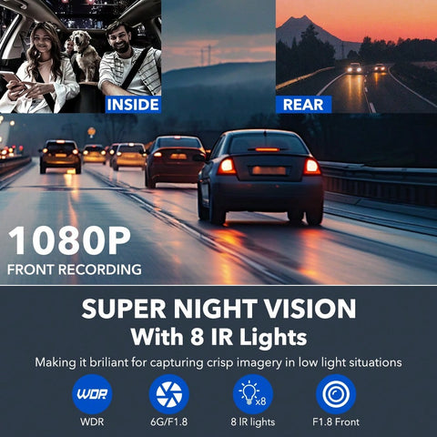 FHD 1080P 4 Channel 360° Dash Cam With G-Sensor Loop Recording Night Vision 3.16-Inch Screen 24 Hours Parking Monitoring