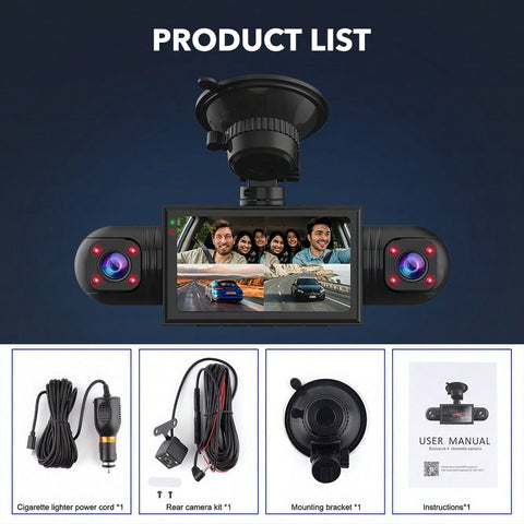 FHD 1080P 4 Channel 360° Dash Cam With G-Sensor Loop Recording Night Vision 3.16-Inch Screen 24 Hours Parking Monitoring