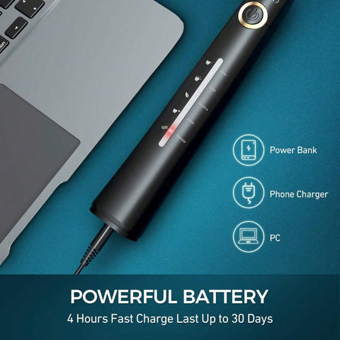 1 PCS Black Electric Toothbrushes HP26A With 8 Duponts Brush Heads, 5 Modes, 4 Hour Charge For 30 Days Use, 40000 VPM Motor, Whitening, Cleaning, Sensitive, Polishing, Massage