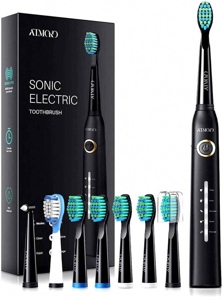 1 PCS Black Electric Toothbrushes HP26A With 8 Duponts Brush Heads, 5 Modes, 4 Hour Charge For 30 Days Use, 40000 VPM Motor, Whitening, Cleaning, Sensitive, Polishing, Massage