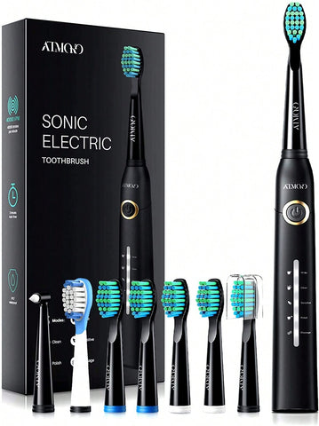 1 PCS Black Electric Toothbrushes HP26A With 8 Duponts Brush Heads, 5 Modes, 4 Hour Charge For 30 Days Use, 40000 VPM Motor, Whitening, Cleaning, Sensitive, Polishing, Massage