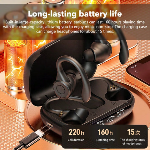 Wireless Earbuds Bluetooth 5.3 TWS Headphones 160Hrs Playtime With Charging Case LED Diaplay Hi-Fi Sweatproof Noise Canceling Over Ear Earhooks Earphone