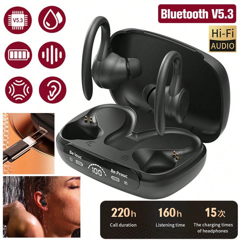 Wireless Earbuds Bluetooth 5.3 TWS Headphones 160Hrs Playtime With Charging Case LED Diaplay Hi-Fi Sweatproof Noise Canceling Over Ear Earhooks Earphone