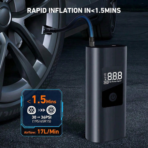 2X Fast Cordless Portable Tire Inflator With Digital Pressure Gauge For Car Bike Motorcycle Ball