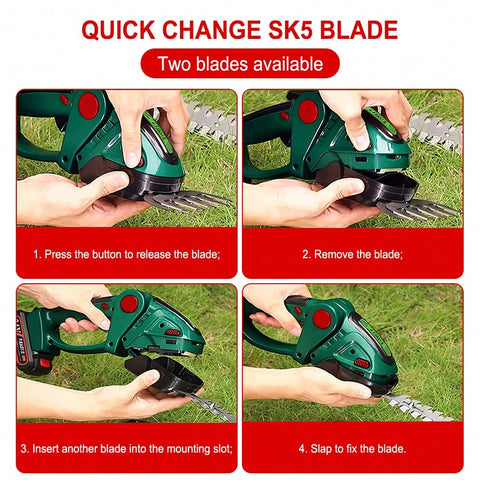 2-In-1 Electric Shrub Trimmer Grass Shears SK5 With 2 PCS Rechargeable Battery And Charger For Garden, Lawn, Double Safety Lock Control
